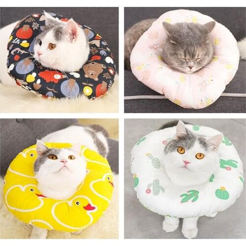 Cat Collar Cotton Elizabethan Collar filled with PP Cotton Adjustable Anti Licking Protective Collar for Wound Recovery