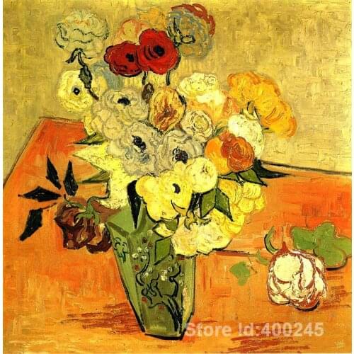 Oil reproduction art by Vincent Van Gogh Japanese Vase with Roses and Anemones Home decor Hand painted High quality