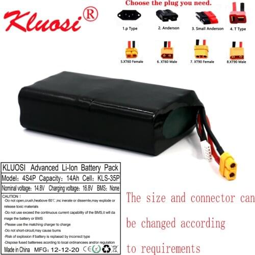 KLUOSI 16.8V Li-ion Battery 14.8V 14Ah 4S4P High Capacity UAV Rechargeable for Various RC Airplane Quadrotor Etc XH2.54-5P XT60