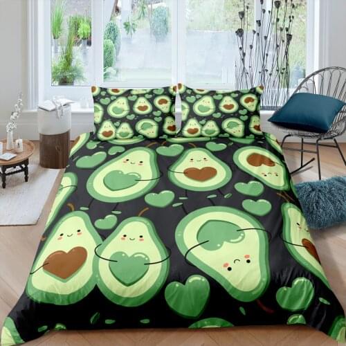 Home Textiles Luxury 3D Avocado Print Duvet Cover Set 2/3 Pcs Pillowcase Kids Bedding Set AU/EU/UK/US Queen and King Size