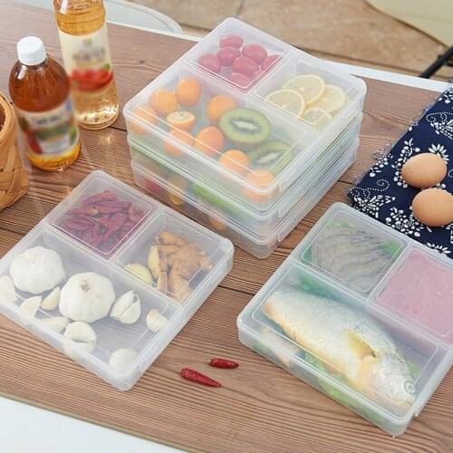 3-Grid Kitchen Food Sealed Storage Box Square Refrigerator Drain Vegetable Keep Fresh Box Rack with Lid Fridge Cabinet Organizer