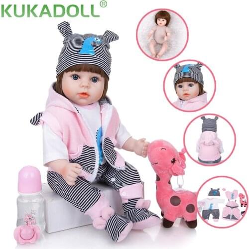 KUKADOLL 18 Inch 48 CM Lovely Reborn Baby Dolls Wig Hair Cloth Body Reborn Baby Girl Dolls For Kids Birthday Xmas Present Toy