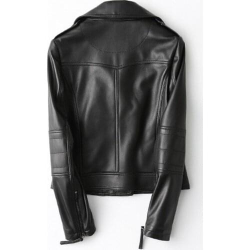 Spring Autumn Women Slim Fit Luxury Sheepskin Coat Short Motorcycle Biker Genuine Leather Jacket Vintage Outwear Tops Clothes