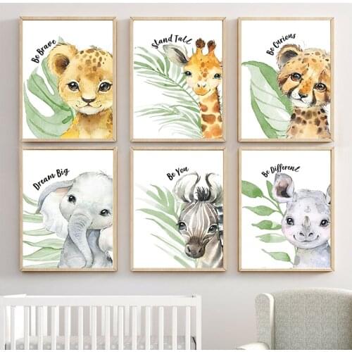 Plant Leaves Tiger Giraffe Zebra Jungle Animals Nordic Posters And Prints Wall Art Canvas Painting Wall Pictures Kids Room Decor