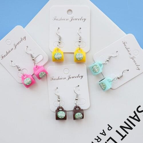 Cute Mini Colorful Coffee Cup Drop Earrings For Women Girls DIY Handmade Creative Dangle Earrings Jewelry Accessaries