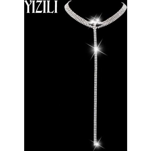 YIZILI fashion women clavicle necklaces luxury crystal choker necklace rhinestone pendant jewelry collar necklace for women X013