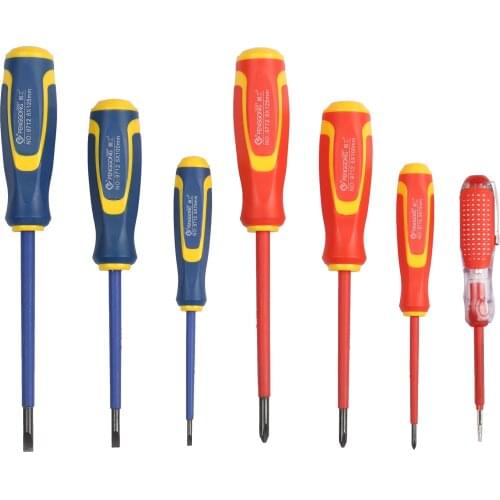 Insulated Screwdriver Set 7-Piece Philips and Flat Head Magnetic Screwdriver Kit with Voltage Tester for Electrician Service