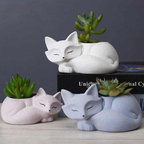 Nordic Planter Simulation Sleeping Fox Flowerpot Ceramic Green Plants Pot Home Decoration Bonsai Pots Living Room Balcony Decor