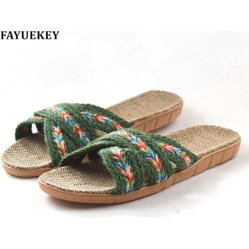 FAYUEKEY 2019 New Fashion Summer Home Non-slip Cotton Linen Slippers Women Indoor\ Floor Fashion Breathable Girls Flat Shoes