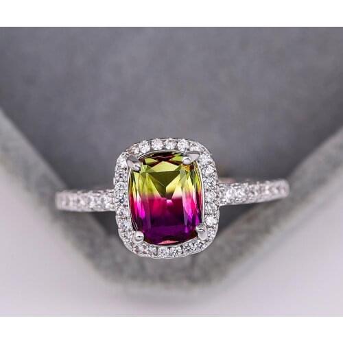 Charm Female Crystal Yellow Purple Rainbow Rings Vintage Silver Color Wedding Ring Promise CZ Stone Engagement Rings For Women