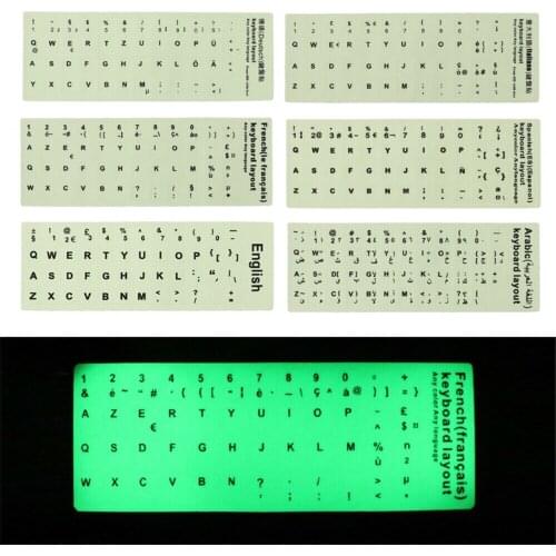 Portuguese Russian Spanish Japanese Arabic Thai Hebrew French Italian German desktop laptop Glowing Lumious keyboard sticker