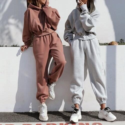 Casual Loose Two Piece Outfits for Women Comfortable Hoodie Two Piece Drop Shoulder Sleeve High Waist Woven Suit