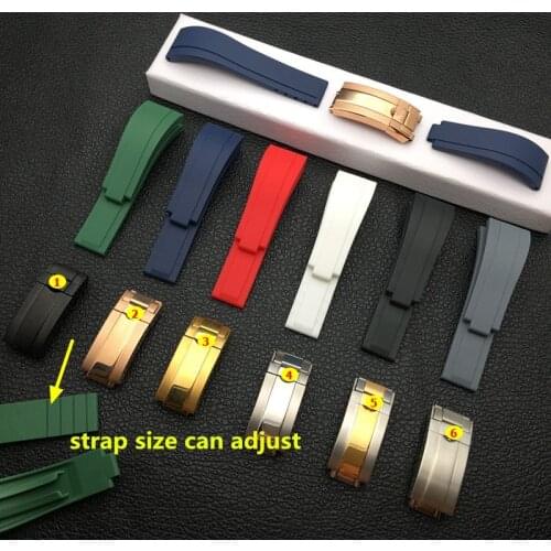 Top quality Black Green Red White Gray 20mm Silicone Rubber Watchband For Role strap Daytona Submariner GMT OYSTERFL watch band