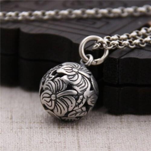 Silverware S990 Full Silver Hollow Flower Ball Pendant Retro Thai Silver Sterling Silver Necklace Pendant