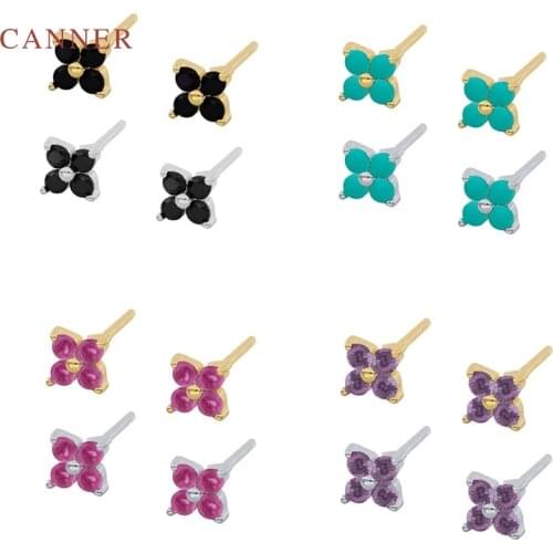 CANNER Simple Purple Turquoise Lotus Leaf Earrings For Women Real 925 Sterling Silver Piercing Stud Earrings Fine Jewelry