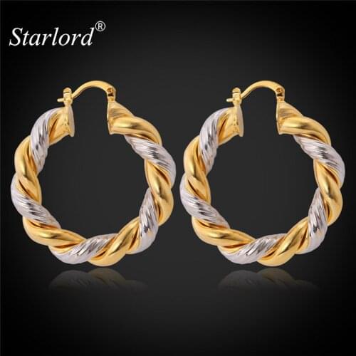 Starlord Vintage Round Earrings For Women Hot Fashion Jewelry Two-Tone Gold Color Hoop Earrings E683
