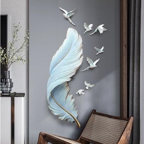 Light Luxury Feather Room decoration accessories 3D stickers wall decorations living room wall ornament Room decor aesthetic