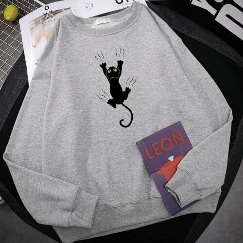 Naughty Black Cat Printing Hoodie Man Autumn S-XXL Fashion Hoody High Quality Sweatshirt Cartoons Casual Clothing Unisex