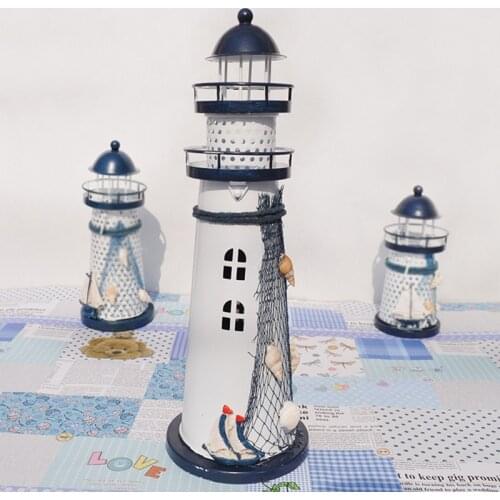 Vintage Mediterranean Candlestick Lights High Quality Romantic Wrought Iron LED Lighthouse Candle Holder Home Decoration Crafts
