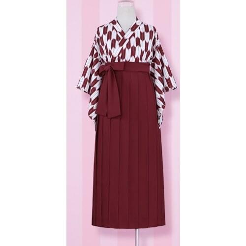 Japanese Yukata 2pcs Set Arrow Stem Red Yukata Outwear Tops+ Long Pleated Skirt Cute Womens Set Unique Design
