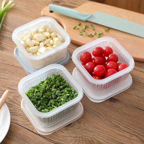 Drain Fresh Box Nordic Style Compartmentalized Green Onion Storage Box Kitchen Sealed Box Refrigerator Fresh-keeping Storage Box