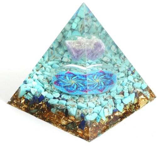 Yoga Lotus Chip Turquoises Orgonite Pyramid 6-10cm Big Crystal Resin Reiki Energy Healing Chakra Meditation Tool Orgone Jewelry
