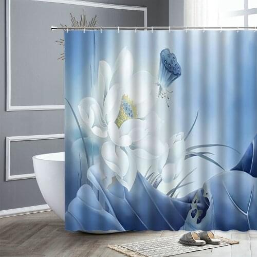Chinese Style Flowers Shower Curtain Peony Lotus Bamboo Bird Waterproof Fabric Bathroom Curtains Bathtub Decor Screen Bath Cloth