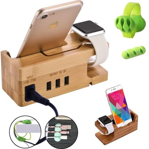 Charging station USB charger 3 ports charging dock for iphone X apple watch xiaomi redmi bamboo wood multi charging stand S9S8S6