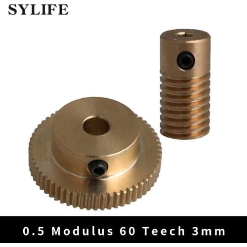 Yellow 3MM Hole Dia Brass Worm Gear Shaft + 31MM OD 60 Teeth Brass Worm Gear Wheel 0.5 Modulus Set
