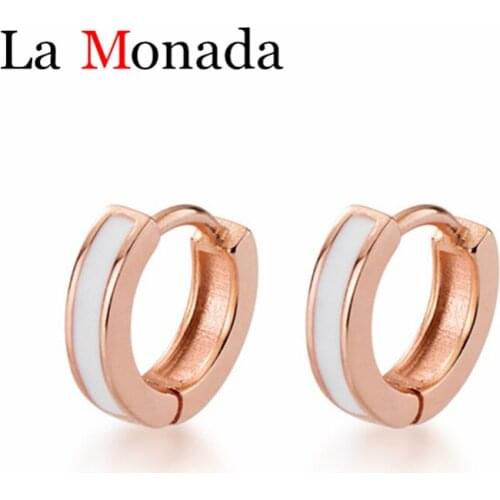 100% 925 Sterling Silver Circle Enamel White With Gold Color Hoop Earrings for Women Inner Diameter 6MM Fine Jewelry