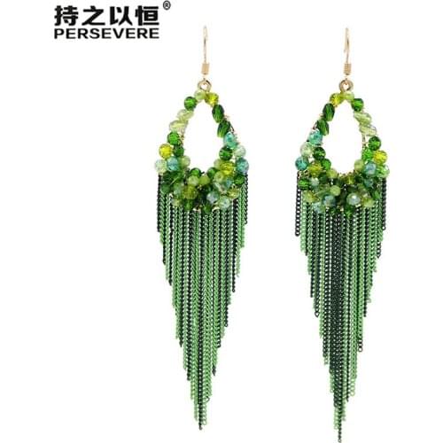 Trendy Crystal Beaded Tassel Earrings Bohemian Handmade Long Chain dangling Earrings For Women 2020 fashion ladies Jewelry