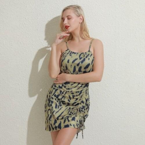 Women Fashion Dress High Quality O-neck Spaghetti Strap Animal Printed Ruched Dresses Female Bodycon Sexy Party Dress