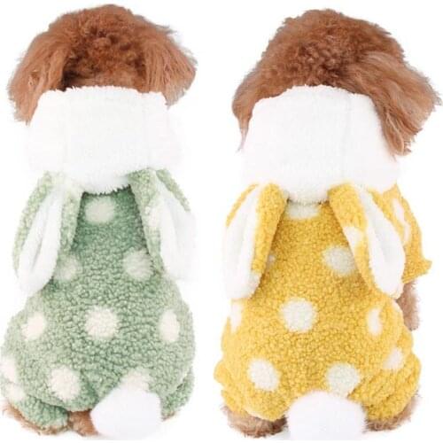 Winter Pet Clothes Warm Hoodies Pet Apparel Pet Costume for Dog Puppy Pajamas Fleece Jumpsuit Pet Outfit With Rabbit Ear