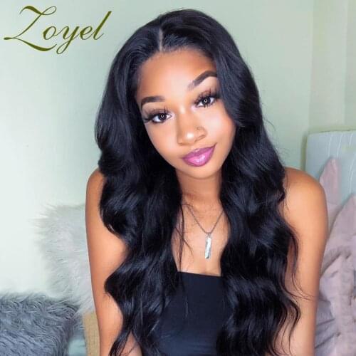 Zoyel Natural Black Color Synthetic Lace Front Wig For Women 26" Long Wavy Hair Wigs With Natural Hairline Middle Part Cosplay