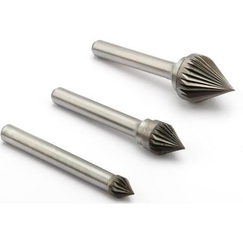 Noreturn 1pcs Rotary file Alloy Rotary File Single Groove Tungsten Steel J Type 60 ° Conical Milling Cutter Size6-16mm