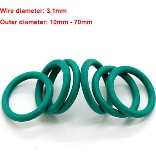 10pcs CS 3.1mm OD 10mm~70mm Green FKM Fluorine Rubber O Ring Sealing Gasket Insulation Oil High Temperature Resistance