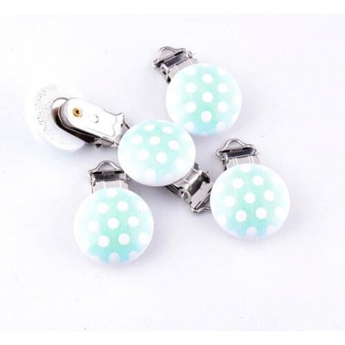 10PCs Baby Pacifier Clips Mixed Lightblue Dot Pattern White Wood Metal Holders Cute Infant Soother Clasps Accessories 4.4x2.9cm