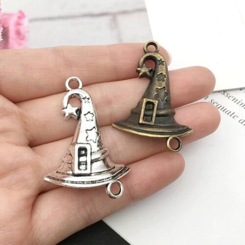 10pcs Wizard Hat Charms 25x34mm DIY Jewelry Making Pendant antique bronze silver color