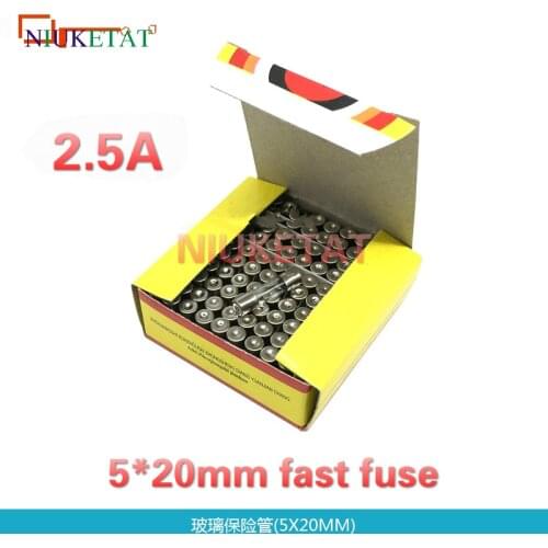 100pcs/box 5*20mm 2.5A 250V Fast fuse 5*20 F2.5A 2500mA 250V Glass Fuse 5mm*20mm New and original