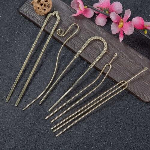 2Pcs Copper Hairpins 3D Carved Veins Gold Plated Metal Bobby Pins Retro Hairstyle Tools For Women DIY Hair Ornaments Accessories