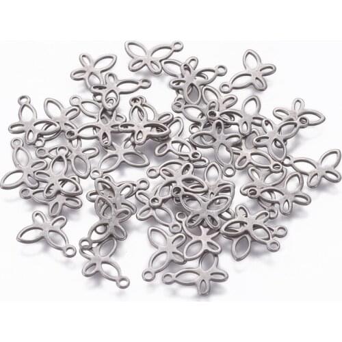 200pcs Hollow 304 Stainless Steel Charms Pendant Butterfly for Jewelry Making DIY Bracelet Necklace 12x10x0.8mm hole: 1.2mm