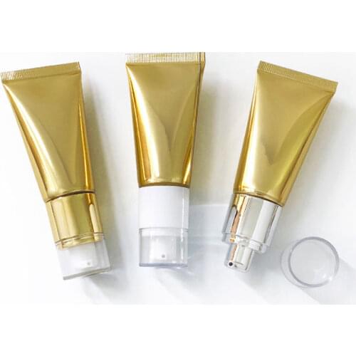 30ml Luxury Pump Bottle High Grade Cosmetic Soft Tube Golden Squeeze Sub-bottling Empty Storage Hose Acrylic Lid 50pcs/lot