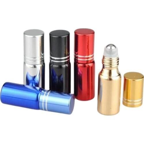 5ML UV gold/silver/back glass bottle steel ball roll on for eye cream, perfume,essential oil/lip gloss/honey skin care cosmetic