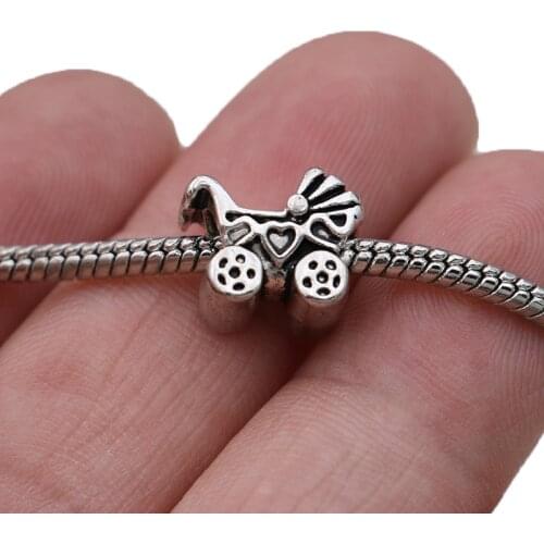 5PCS Antique Silver Plated Baby Carriage Beads Fit Pandora Jewelry Making Charm Bracelet DIY Accessories Handmade Craft 11mm