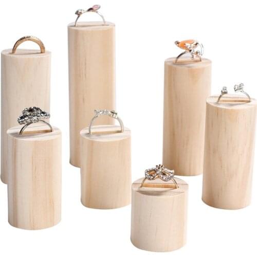 7 Pcs Wooden Ring Jewelry Display Rack Organizer Stand Cone Shape Holder Ring Display Stand Rack Showcase