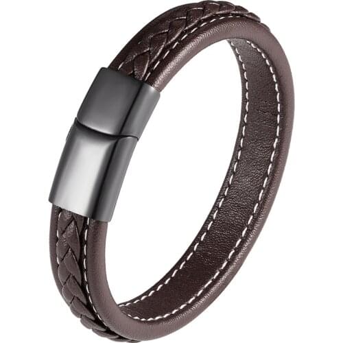 Brave Knight Glamour Men Genuine Leather Bracelet Handmade Classic Bracelet Stainless Steel Bracelet Male Ladies Birthday Gifts