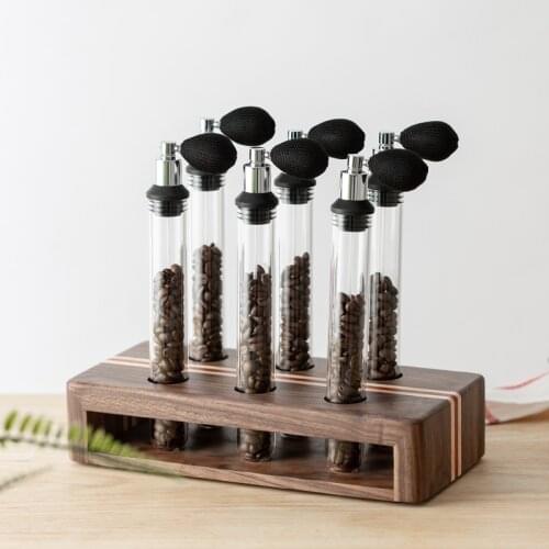 Wooden Coffee Beans Tea Display Rack Stand Glass Test Tube sealed Storage Decorative Ornaments Cereals Coffee Accessories