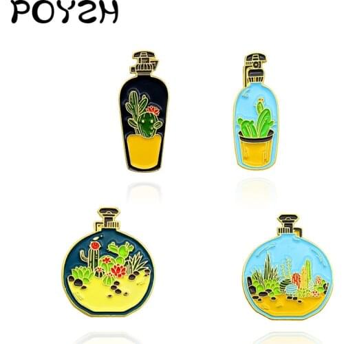 Potted plants in bottles Enamel Brooch Succulent plant Cactus Aloe Fleshy flowers Lapel Pin Backpack clothes Creative Badge