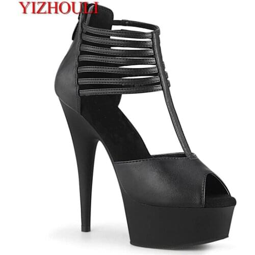 15 cm matte black super high heels, nightclub pole dancing/show/star/model shoes, banquet wedding sandals