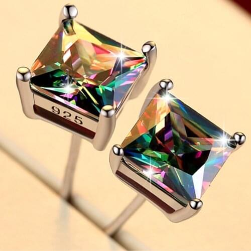 Fashion Women SEarrings For Men Jewelry Vintage Crystal Colorful Square Earrings Male Boy Party Accessories